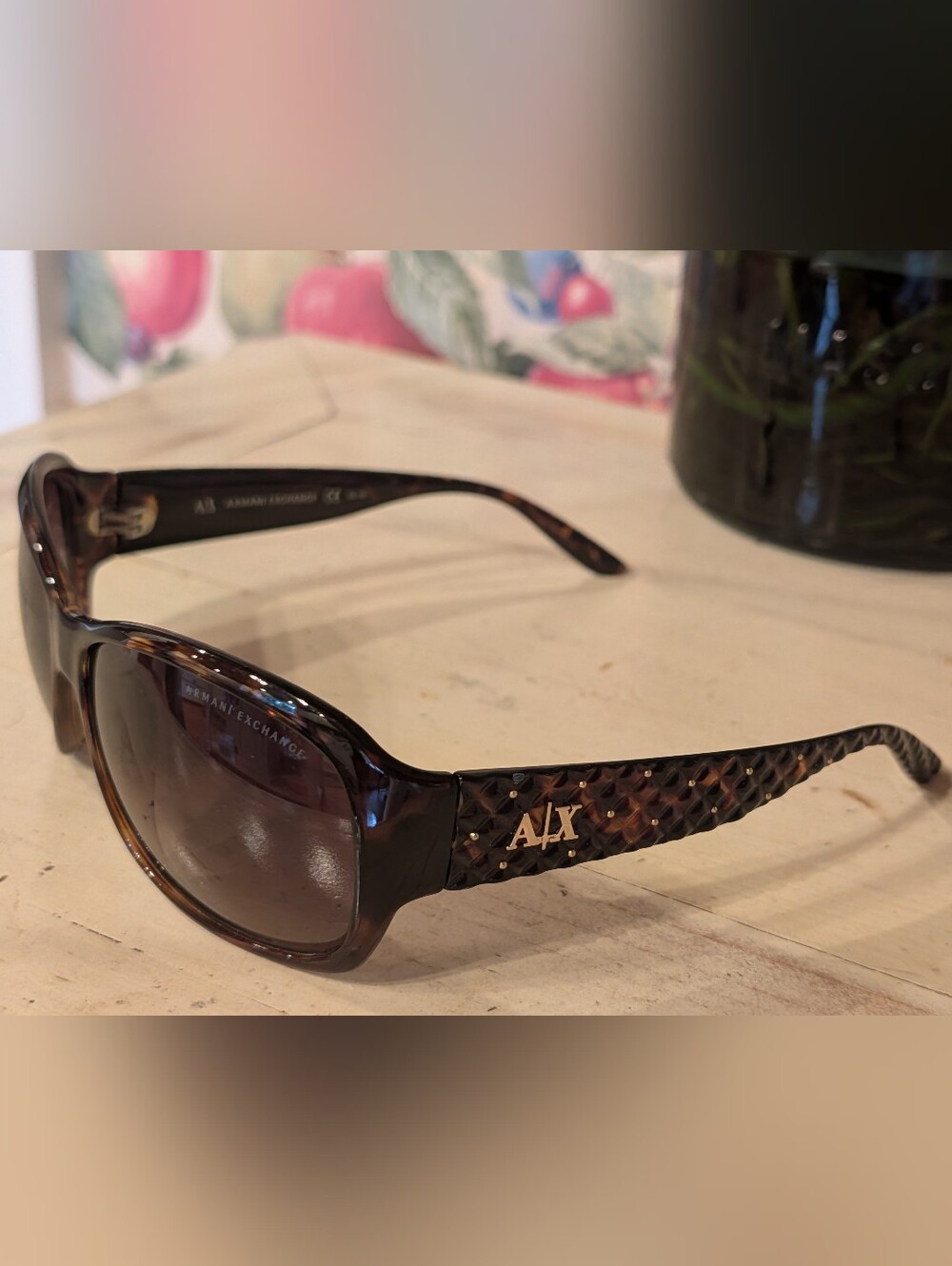 Armani Exchange AX Brown Tortoise Sunglasses Textured w/Gold Logo & Bead Accents